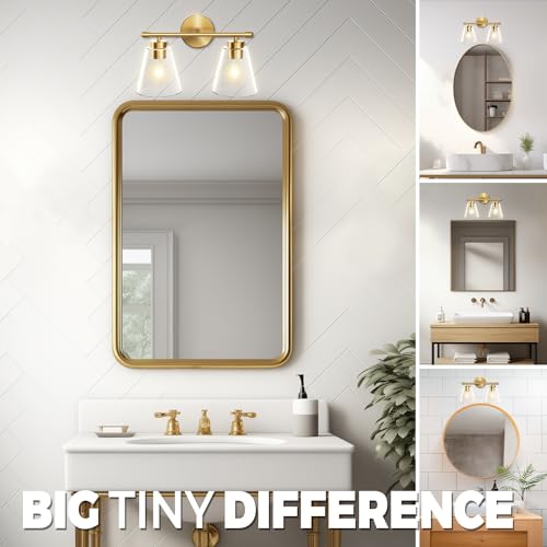 Image of Hamilyeah Bathroom Vanity Light Fixtures Over Mirror, 2 Light Wall Light Fixture with Clear Glass Shade, Gold Sconces Wall Lighting for Bathroom, Kitchen, Living Room