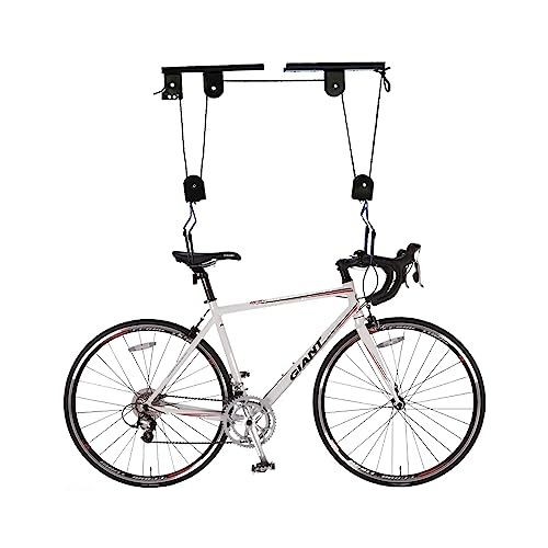 Elevador de bicicleta con polea, carga de carga para bicicleta, color negro, elevación de hasta 60 kg, colgador universal para bicicleta, práctico garaje para bicicleta eléctrica