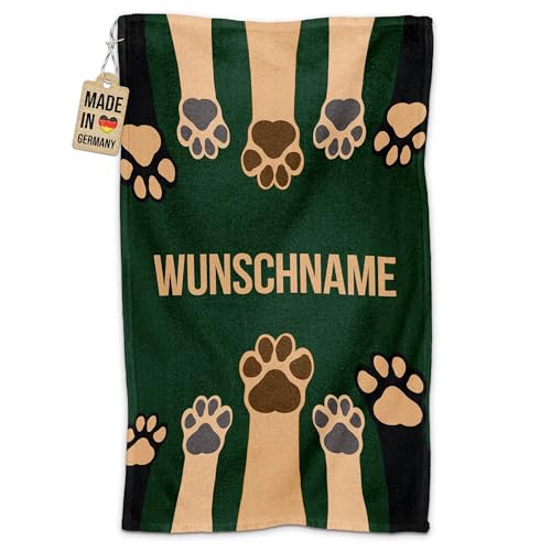 Print Royal PR Personalisiertes Hundehandtuch mit Name selbst gestalten - Pfote - Pfotentuch f&uuml;r Hunde, Haustier-Handtuch | Fotohandtuch, 50 x 30 cm gr&uuml;n