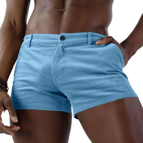Men Corduroy 3 Shorts Stylish Skinny Gym Sweat Shorts Summer Casual Beach Sexy Bodybuilding Workout Short Blue