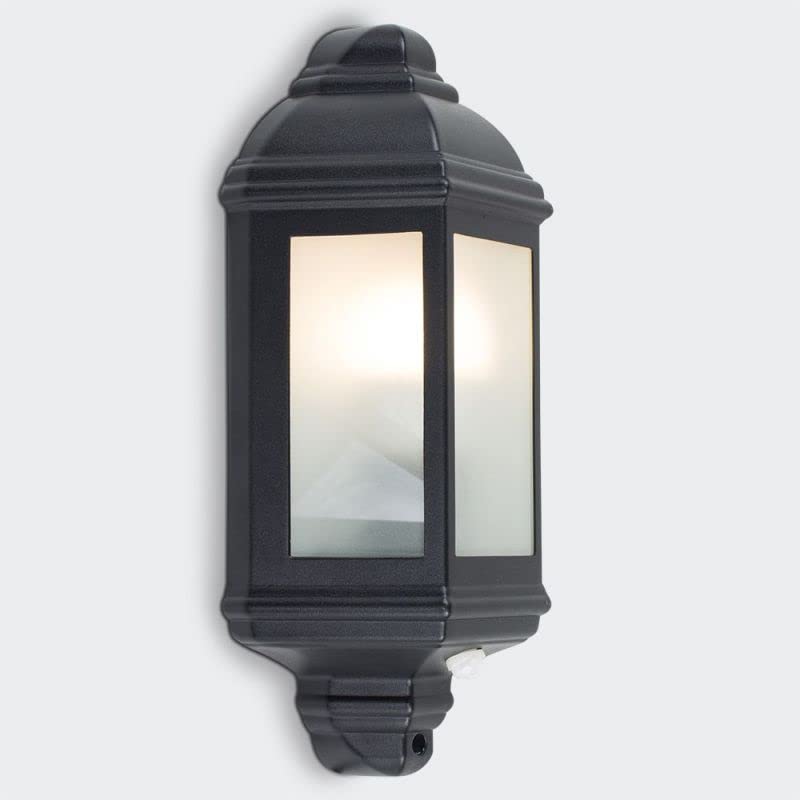 Mirrorstone+ IP44 Kayleigh Outdoor Wall PIR Lantern Aluminium, Splash Resistant, Motion Detection, Black Finish, with 1 x E27 6W LED Warm White 3000K Candle Bulb