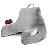 Picture of Nestl Reading Pillow for Kids & Teens with Shredded Memory Foam, Backrest Pillows for Reading, Watching, and Gaming, Use on The Couch, Bed, or Floor, Adjustable Support with Washable Cover Light Grey
