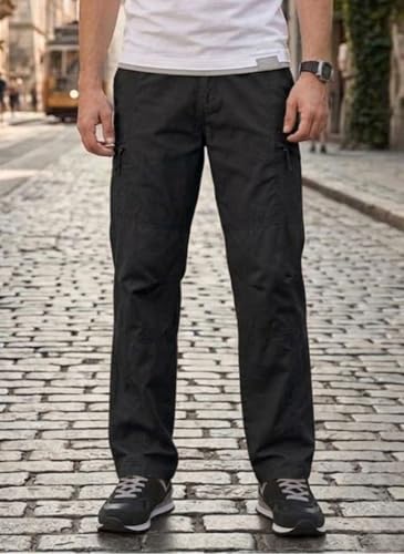 Image of Men's Cotton Cargo Pants |Bottom with 6 Pockets & Drawstring Waist | Breathable Lower with 6 Pockets & Drawstring Elastic Waistband | Casual Bottoms Travel Outdoor