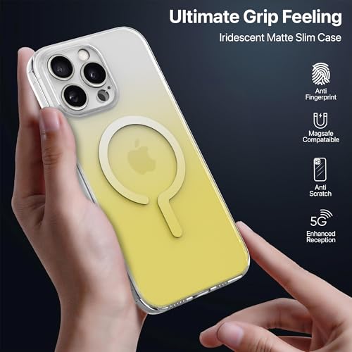 Image of eller sante Maven Magpro Back Cover Case for iPhone 16 Pro Scratch Resistant Camera Screen Protector TPU Shockproof 10ft Drop Protection Support Mag-Safe Wireless Charging- Light Yellow
