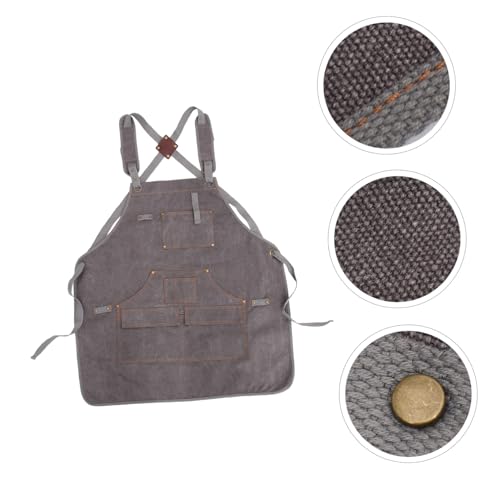 Delantal de lona gruesa para carpintería con bolsillos funcionales color gris resistente 7