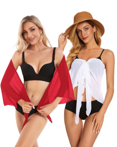 Image of CHICGAL 2 Pieces Women Beach Sarong Bathing Suit Wrap Skirt Sheer Bikini Swimsuit Cover Ups for Swimwear