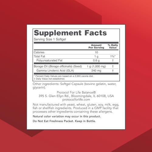 PROTOCOL FOR LIFE BALANCE Borage/GLA 1,000mg - 240mg GLA - Expeller-Pressed & Hexane-Free - Support Normal Immune Function - Borage Seed Oil - Dairy & Soy Free - 60 Softgels - Thumbnail 2