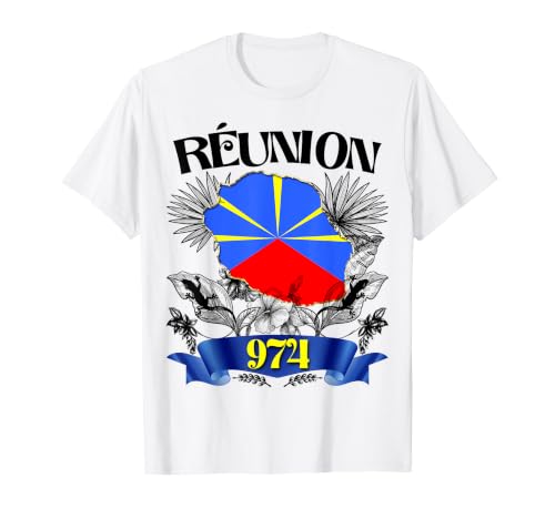 Belle île de Réunion 974 Carte Drapeau Margouillat Fierté T-Shirt