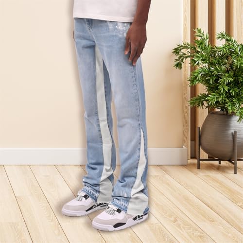 Men's Vintage Jeans with Pockets Contrast Color Mid-Rise Casual Baggy Denim Pants Streetwear4