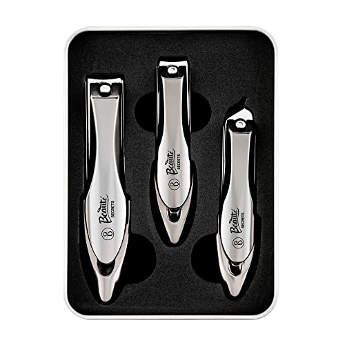 Image of Beaute Secrets 3 Pieces Nail Cutter Set with Nail Catcher No Splash Fingernail Clippers Toenail Clippers with Nail File, Stainless Steel Nail Cutter for Men and Women