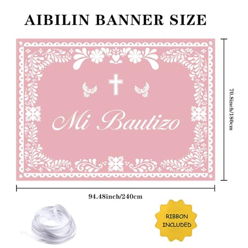 AIBIIN Mi Bautizo Banner Fondo Fotográfico 8x6ft Rosa miniatura 2
