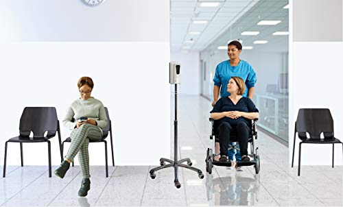Image of Hand Sanitizer Station - CTA Heavy-Duty Height-Adjusting Mobile Floor Stand with 5 Swivel Casters and Automatic Soap and Hand Sanitizer Dispenser (SAN-HFSD) - Silver