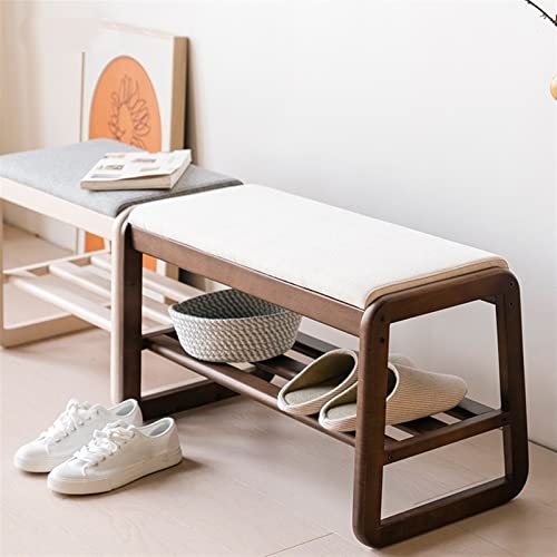 Banc à chaussures en bois naturel, meuble déco pour entrée compacte