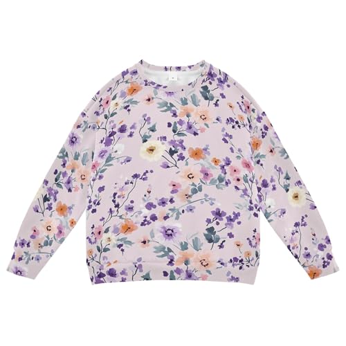 JUNZAN Cartoon Cute Flowers Purple Big Boys Pullover Hoodie Fleece Sweatshirts for Boys Party 4T