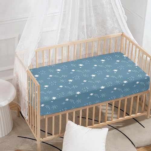 Image of Stars Baby Crib Sheets for Boys Girls Blue Fitted Crib Sheet for Standard Crib and Toddler Mattress Sky Baby Mattress Sheets Toddler Bed Sheet 52x28x8 in