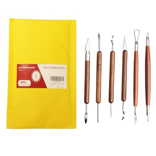 Image of S & E TEACHER'S EDITION 6 Pcs Pottery & Clay Sculpting Tools, Double-Sided, Smooth Wooden Handles. (Pack of 2)