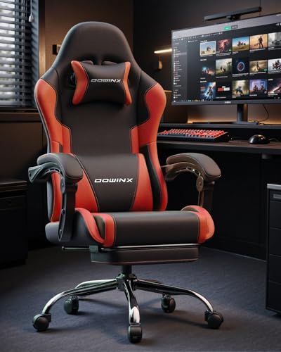 Image of Dowinx Ergonomic Gaming Chair with Footrest & Massage Lumbar, 2D-Linkage Armrests for Computer Chair 330lbs with Headrest Pillow for Office, Home, Streaming and Long Gaming Sessions, Red