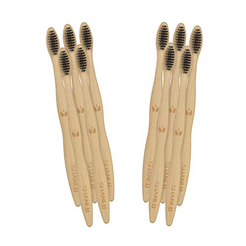 Shanlu Bamboo Toothbrush| Biodegradable Eco Friendly| Charcoal Soft Bristles | BPA Free | Packaging Fully Recyclable | Family 10 Pack