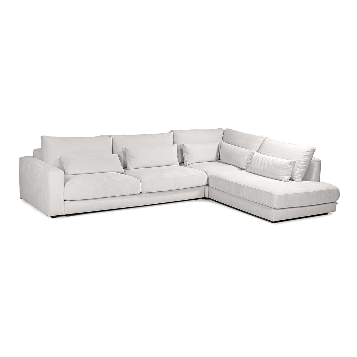 Meubletmoi Divano angolare destro grande a 5 posti 325 cm in tessuto morbido microfibra bianco avorio comfort soffice e 5 cuscini - Cecile