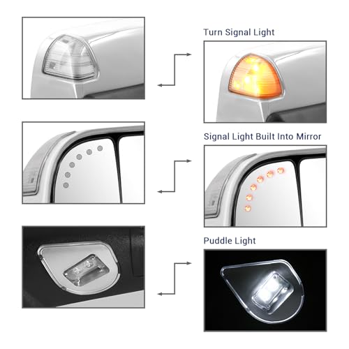 Towing Mirror for Dodge Ram - Compatible With 2009-2018 Dodge Ram 1500 2500 3500 Pickup Truck Power Adjusted Heated LED Turn Signal Light Puddle Lamp Temp Sensor (Painted White PW7)