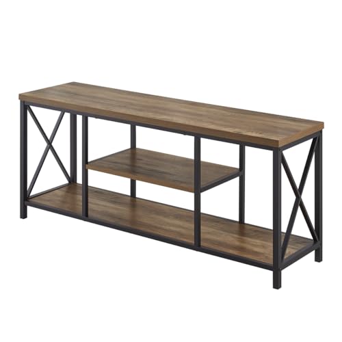 FOLUBAN TV Stand for TV up to 65 inch, Rustic Wood and Metal Entertainment Center with Storage Shelves, Modern Industrial Media TV Console Table for Living Room, Oak 55 inch - Image 10