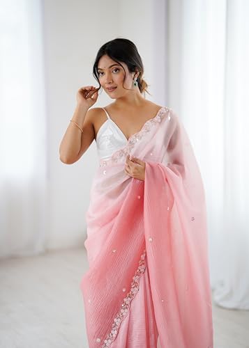 Image of Women's Chiffon Embellished Saree With Unstitched Blouse Piece
