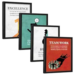 Chaka Chaundh Motivational Office Quotes wall Frames - Job Business Quotes Wall Framed Posters - (14 X11 Inches) ? Set of 4