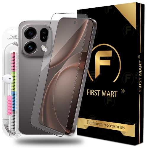 Image of FIRST MART Tempered Glass for Oppo Find X9s, 9H 0.3 mm Full-Glue Screen Protector with Cable Protector, 3D Edge-to-Edge, HD Clear, Case-Friendly, Black, Pack of 1