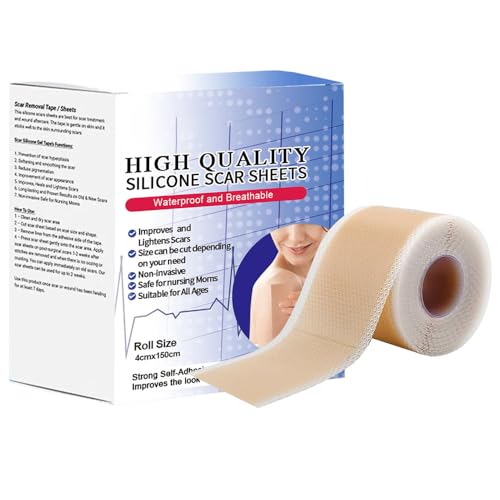 Parches para Cicatrices, 4cmx150cm Tiritas Cicatrizantes, Silicone Scar Sheets para Extirpación de Queloides, Parches Cicatrizantes para Cesárea/Quemaduras/Acné (Suministro a 6-8 Meses)