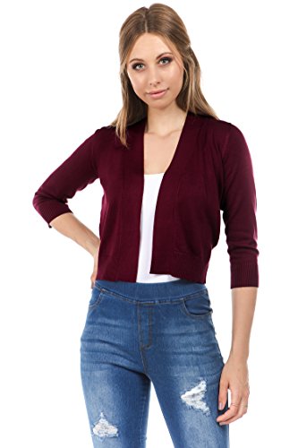 Image of Cielo Women's Soft Solid Open Front 3 /4 Sleeve Sweater Cardigan
