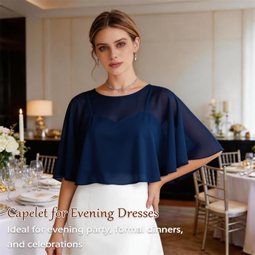 Image of Ciormis Chiffon Capelet Women's Soft Shawls and Wraps for Evening Dresses, Wedding Formal Dress Shawl Cape Cover up