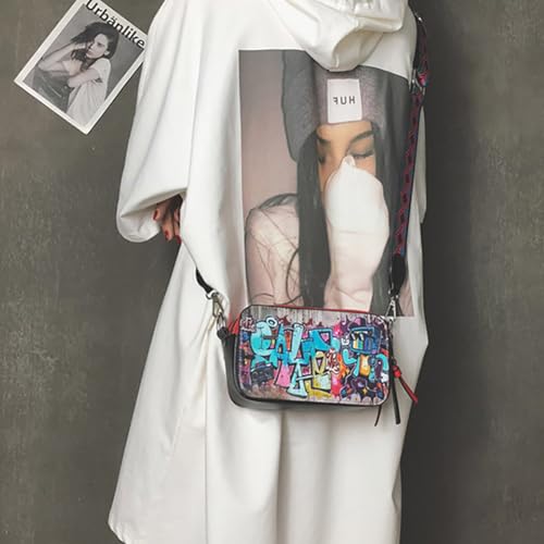 Women's Printed Graffiti Shoulder Bag, PU Hip Hop Fashion Square Crossbody Bag, Retro Casual Multicolor Clutch Purse3