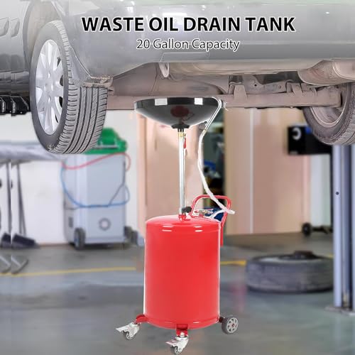 KIMORE Portable Fee Oil Drain, 20 Gallon Waste Oil Container for Steel Oil Change Pan with Brake Wheels, Liquid Level Indicator Tube, Oil Cart for Oil Drain, Funnel Drain