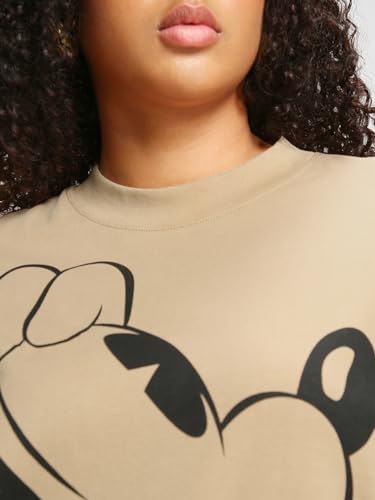 Image of Bewakoof Official Disney Merchandise Women's Graphic Printed Oversized Above Knee Fit Half Sleeve Round Neck Cotton T-Shirt Dress
