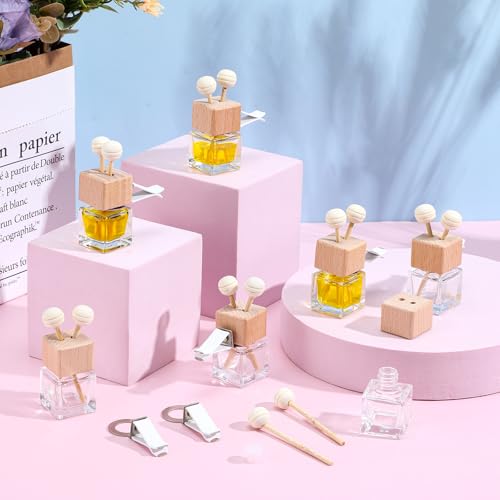 Image of 30 Pack Car Diffuser Air Freshener Bottle Empty Car Essential Oil Diffuser Auto Glass Perfume Diffuser Bottle with Vent Clip Wooden Caps Stick Fragrance Ornament