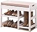 Schuhregal Massivholz Honigfarbe / Weiß 2-lagiger Pu-sitz Doppelseitig Verarbeitendes Holzrahmenkassettendesign Für Rutschfeste Hochstiefel, Geeignet Für Alle Stauraum Schuhbank Mehrzweck Schuhregal