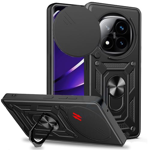 Image of AESTMO Tough Armor Redmi Note 14 Pro Plus 5G Bumper Back Case Cover | Ring Holder & Sliding Camera Shield Cover | 360 Degree Protection Back Case Cover for Redmi Note 14 Pro Plus 5G (Black)