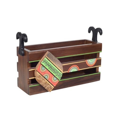 Image of AAKRITI ART CREATIONS Floral Art Wooden Magazine Holder | Hand-Painted & Teak |Storage Decoration For Hall | Magazine Holder For Bedroom, Living Room, and Entryway