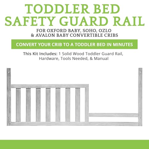 Image of Toddler Bed Safety Guard Rail for Oxford Baby, Soho, Ozlo & Avalon Baby Convertible Cribs - Solid Wood Rail for Toddler Bed Conversion - Safety Rails for Children (Antique Silver, Option 1)