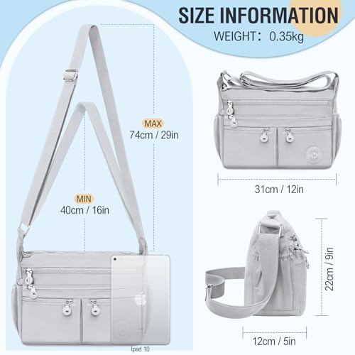 TEUEN Crossbody Bag Damen Große Kapazität Wasserdicht Nylon Umhängetasche Damen Mittelgroß, Casual Handtasche & Leichte Schultertasche Gross Messenger Bag mit Vielen Fächern