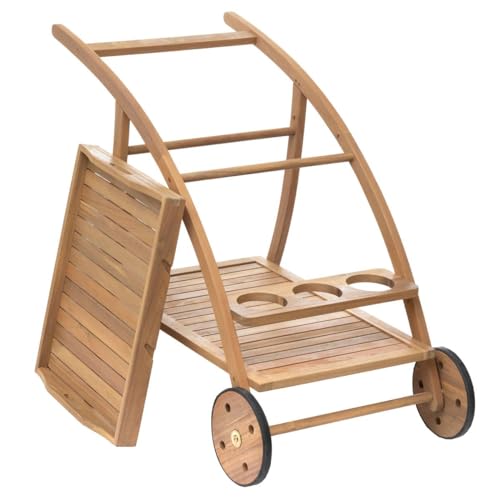 Carrito de servicio Tiwi Hespéride en madera de acacia con ruedas para terraza 3