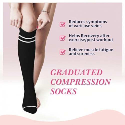 Image of Sooverki Compression Socks for Women & Men 6 Pairs is Best Supportive Knee High Stockings for Circulation, Travel, Nurses