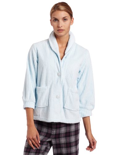 Casual Moments Womens Bed Jacket With Shawl Collar, Light Blue, X-Large