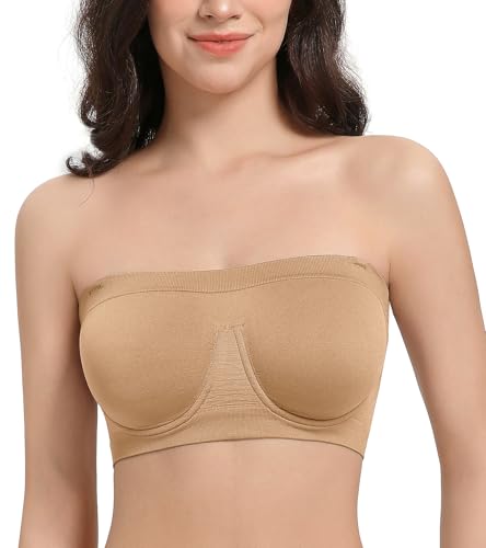 Lemorosy Women's Invisible Seamless Non-Padded Underwire Bandeau Multiway T-Shirt Bra