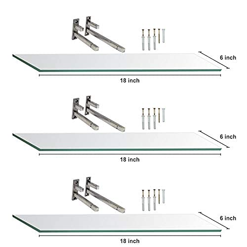 Image of Creative Arts n Frames Set of 3 Multi Purpose Polished Glass Shelves, Wall Mount Shelf for Bathroom, Bedroom, Living Room, Office and Kitchen (Silver)