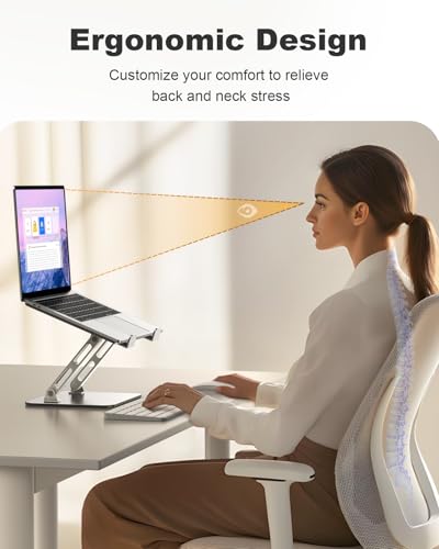 RIWUCT Ergonomic Laptop Stand, Dual-Bar Support & Height Adjustable Laptop Riser Holder for Desk, Ventilated & Portable Computer Notebook Stand Mount, Compatible with MacBook Air Pro/Dell/HP (10
