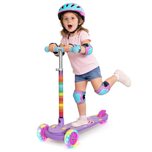 Nattork Lollipop 3-Wheel Toddler Scooter for Girls Kids Boys – Adjustable Height Kick Scooter with Light-Up Wheels, Anti-Slip Deck, Lean-to-Steer...