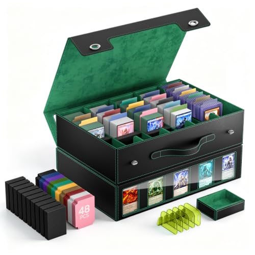 Image of MoKo Trading Card Storage Box for MTG, 3900+Capacity, Black Green | Card box with Dice Tray, Commander Display & Handle, Top Loaders Organizer Case, For Magic Game, TCG PTCG Sport Cards