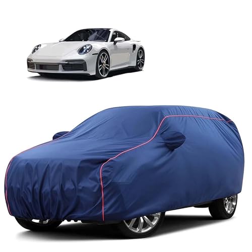 Image of Sulfar 100% Water Resistant Car Body Cover Compatible with Mirror for Porsche 911 Carrera (Triple Stitched, Full Bottom Elastic, Blue Tafetta with Red Piping)