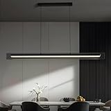 HUASHARE Glass Modern Black Linear Pendant Light - LED Hanging Kitchen Island Lights, Adjustable Dimmable Ceiling Fixtures, Minimalist Chandelier for Dining Room, Bar (63')